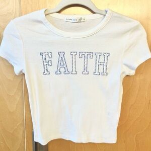 Altar’d State White Fitted Cropped Baby Tee Pastel Patchwork Graphic - Size S